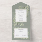 Invitation Tout En Un Verdure botanique Monogramme Sage Mariage vert (À l'intérieur)