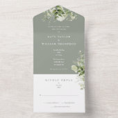 Invitation Tout En Un Verdure Floral Monogramme Sage Vert Mariage (À l'intérieur)