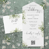 Invitation Tout En Un Verdure Floral Script Hearts QR Code Mariage