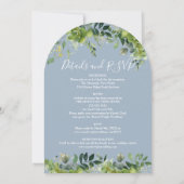 Invitation Tout en un verdure florale arche dusty blue mariag (Dos)