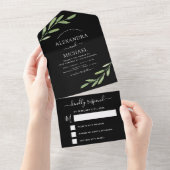 Invitation Tout En Un Verdure Noir Simple Elégant Mariage RSVP (Déchirure)