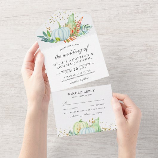 Invitation Tout En Un Verdure rustique Citrouille blanc Mariage de autom (Déchirure)