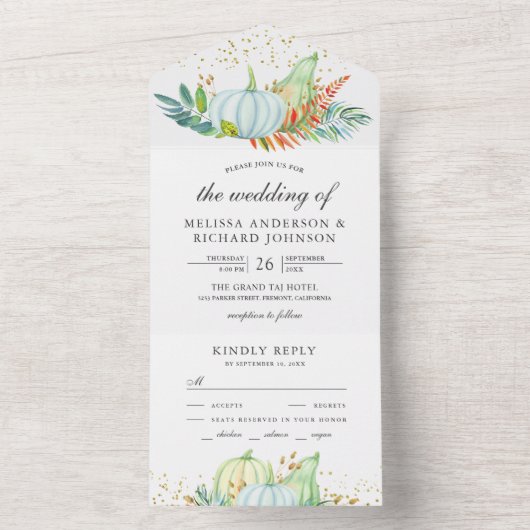 Invitation Tout En Un Verdure rustique Citrouille blanc Mariage de autom (À l'intérieur)