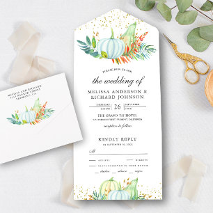 Invitation Tout En Un Verdure rustique Citrouille blanc Mariage de autom