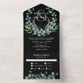 Invitation Tout En Un Verdure rustique Eucalyptus Wreath Mariage noir (À l'intérieur)