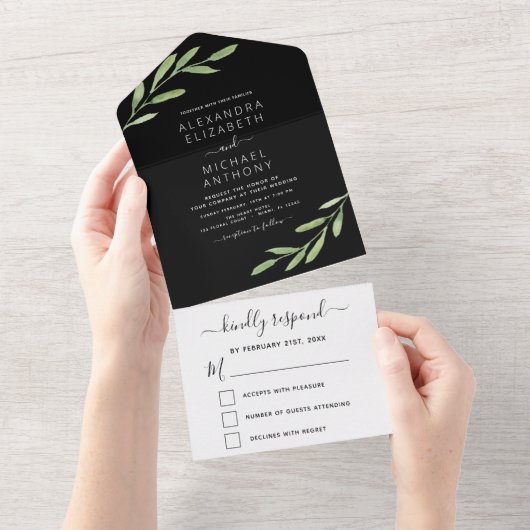 Invitation Tout En Un Verdure Rustique Simple Elégant Mariage (Déchirure)