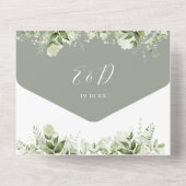 Invitation Tout En Un Verdure Script Hearts Sage Green Mariage (Verso)