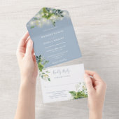 Invitation Tout En Un Verdure String Lumières Dusty Blue Mariage (Déchirure)