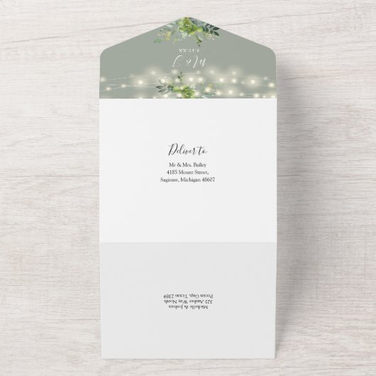 Invitation Tout En Un Verdure String Lumières Sage Green Mariage (Dehors)