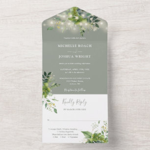 Invitation Tout En Un Verdure String Lumières Sage Green Mariage