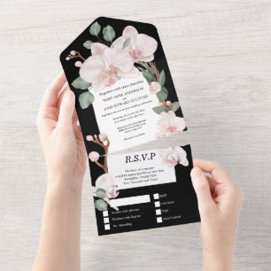 Invitation Tout En Un Verdure verte de la jungle rose orchidée mariage t