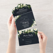 Invitation Tout En Un Vert Blanc Floral Royal Blue Mariage (Déchirure)