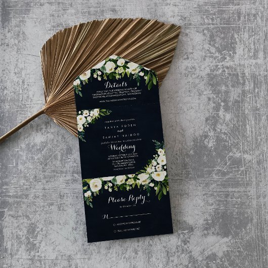 Invitation Tout En Un Vert Blanc Floral Royal Blue Mariage
