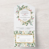 Invitation Tout En Un Vert doré sur blanc | Mariage de Noël (À l'intérieur)
