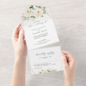 Invitation Tout En Un Vert Elégant blanc rosek Mariage floral (Déchirure)