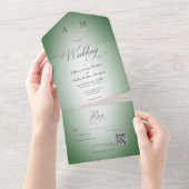 Invitation Tout En Un Vert émeraude et blanc minimal Code QR moderne (Déchirure)
