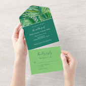 Invitation Tout En Un vert émeraude mariage tropical (Déchirure)