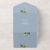 Invitation Tout En Un Vert Floral QR Code moderne Dusty Blue Mariage (Dehors)