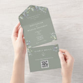 Invitation Tout En Un Vert Floral QR Code Sage Vert Mariage (Déchirure)