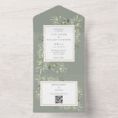 Invitation Tout En Un Vert Floral QR Code Sage Vert Mariage (À l'intérieur)