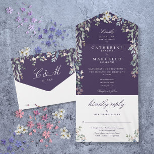 Invitation Tout En Un Vert Floral Violet Cascade Mariage