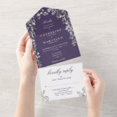 Invitation Tout En Un Vert Floral Violet Cascade Mariage (Déchirure)