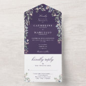 Invitation Tout En Un Vert Floral Violet Cascade Mariage (À l'intérieur)