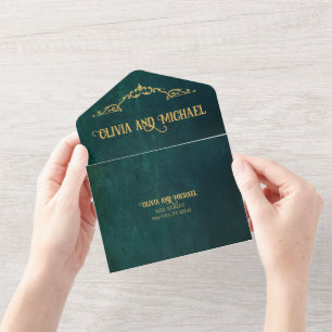 Invitation Tout En Un Vert foncé vintage