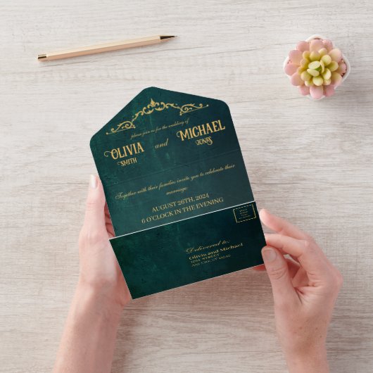 Invitation Tout En Un Vert foncé vintage (Vidéo)