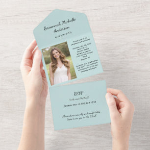 Invitation Tout En Un Vert Menthe Photo Graduation Tout En Un