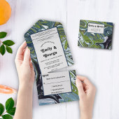 Invitation Tout En Un Vert moderne Bleu Terre ton Mariage d'art Abstrait