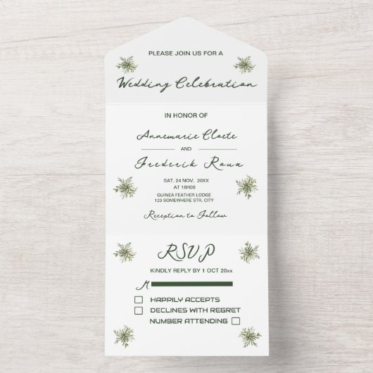 Invitation Tout En Un Vert olive moderne (À l'intérieur)