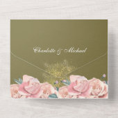 Invitation Tout En Un Vert Olivier Et Mariage Floral Rose (Verso)