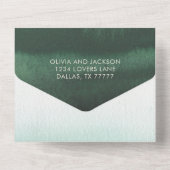 Invitation Tout En Un Vert & Or Moderne Aquarelle Ombre Mariage (Verso)