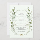Invitation Tout en un vert pâle Élégant Mariage Fleur sauvage (Devant)