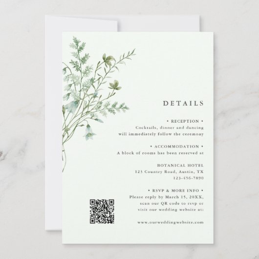 Invitation Tout en un vert pâle Élégant Mariage Fleur sauvage (Dos)
