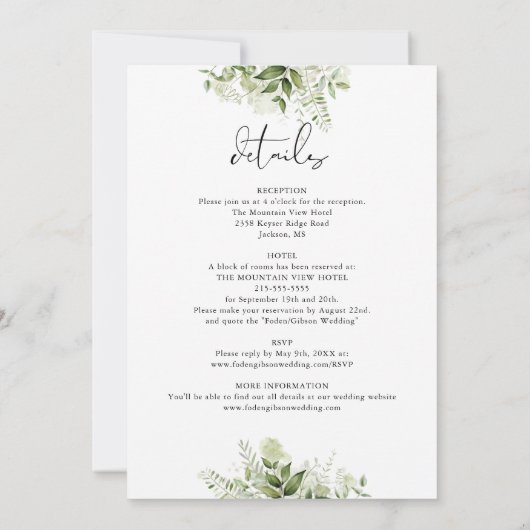 Invitation Tout en un vert rustique Mariage Feuille (Dos)
