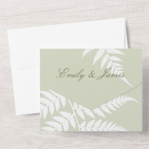 Invitation Tout En Un Vert sauge clair Mariage en bois de fougère blanch