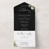 Invitation Tout En Un Vert Script Cœurs Mariage Noir Et Blanc (À l'intérieur)