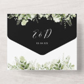 Invitation Tout En Un Vert Script Cœurs Mariage Noir Et Blanc (Verso)
