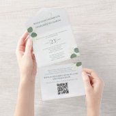 Invitation Tout En Un Vert simple moderne | QR Code RSVP (Déchirure)
