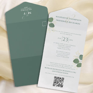 Invitation Tout En Un Vert simple moderne   QR Code RSVP