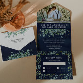 Invitation Tout En Un Vert verdoyant Eucalyptus Feuille Mariage bleu mar