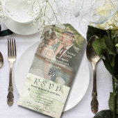 Invitation Tout En Un Vestiaire botanique Chartreuse verte Photo Code QR