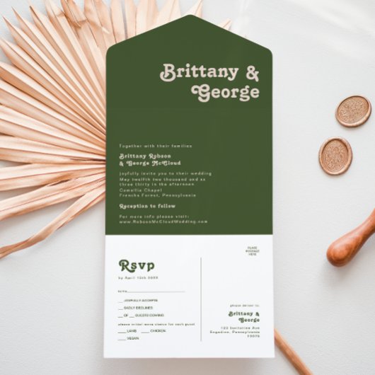 Invitation Tout En Un Vibes rétro simples | Olive Green Seal and Send