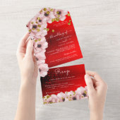 Invitation Tout En Un Vibrant rouge élégant rose Roses Mariage (Déchirure)