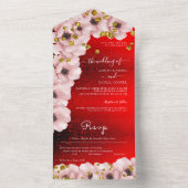 Invitation Tout En Un Vibrant rouge élégant rose Roses Mariage (À l'intérieur)