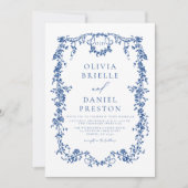 Invitation Tout en un Victorian Bleu Français Code QR Mariage (Devant)