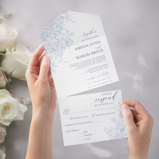 Invitation Tout En Un Victorian French Dusty Blue Floral Wedding 