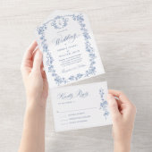 Invitation Tout En Un Victorien Ornate Grace Floral Dusty Mariage bleu (Déchirure)